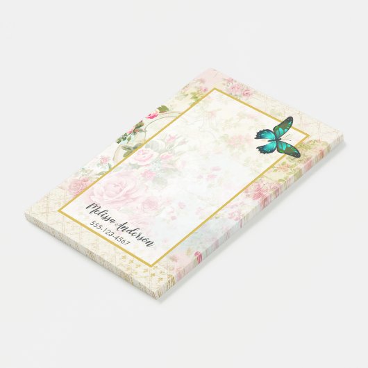 Emerald Green Butterfly op Chic Collage Post-it® Notes (Schuin)