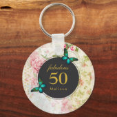 Emerald Green Butterfly op Chic Collage Sleutelhanger (Voorkant)