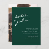 Emerald Green Calligraphy Virtual Wedding Uitnodiging Briefkaart (Voorkant / Achterkant)