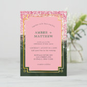 Emerald Green Canyon Roos Art Deco Wedding Invites (Staand voorkant)