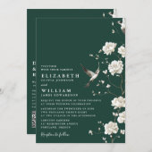 Emerald Green Chinoiserie Bloemen QR Code Huwelijk Kaart (Voorkant / Achterkant)