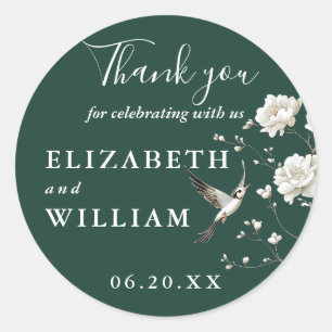 Emerald Green Chinoiserie Floral Wedding Bedankt Ronde Sticker