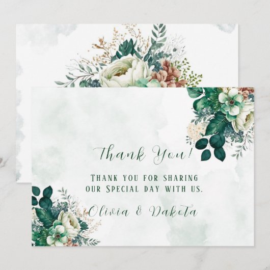 Emerald Green Cream Florals Bedankt voor je kaarte Kaart (Voorkant / Achterkant)