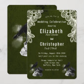 Emerald Green Crow Skull Rozen Gothic Wedding Kaart (Voorkant / Achterkant)