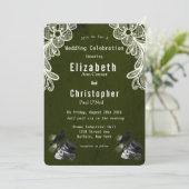 Emerald Green Crow Skull Rozen Gothic Wedding Kaart (Staand voorkant)