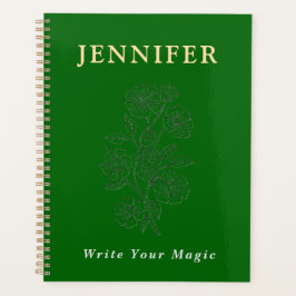 Emerald Green Custom Name Notebook – Fresh & Elega Planner