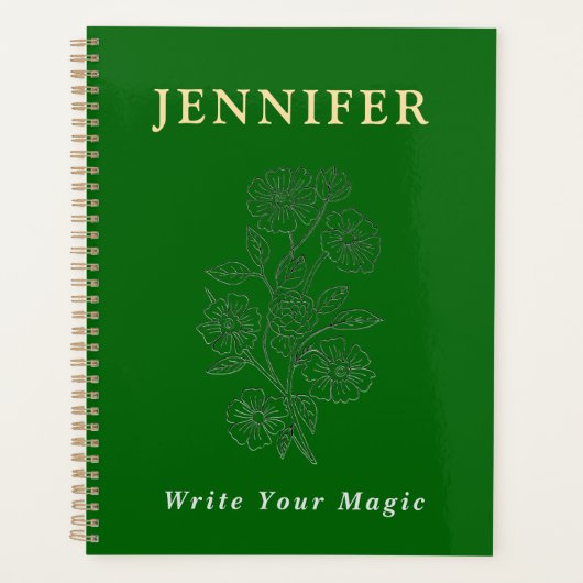Emerald Green Custom Name Notebook – Fresh & Elega Planner (Voorkant)