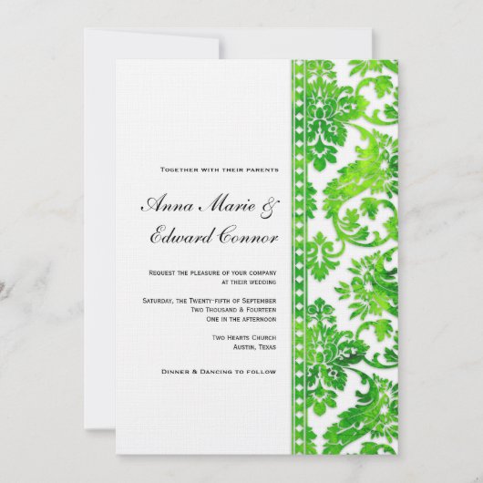 Emerald Green  Damask Lace Wedding Kaart (Voorkant)