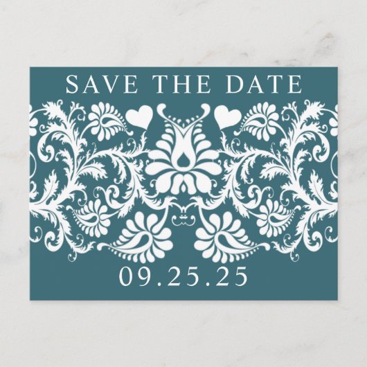 Emerald Green Damask Save the Date Aankondigingskaart (Voorkant)