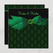 Emerald Green Damask Wedding Invitding Black Kaart (Voorkant / Achterkant)