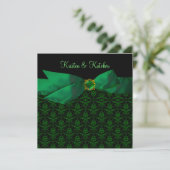 Emerald Green Damask Wedding Invitding Black Kaart (Staand voorkant)
