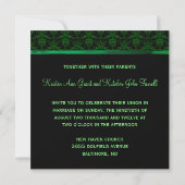 Emerald Green Damask Wedding Invitding Black Kaart (Achterkant)
