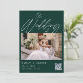Emerald Green De bruiloft van twee foto's QR-code Kaart (Staand voorkant)