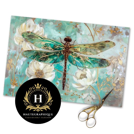 Emerald Green Dragonfly  Bloemen Decoupage Tissuepapier