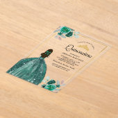 Emerald Green Dress Floral Gold Quinceanera Acryl Uitnodigingen (Laagn)