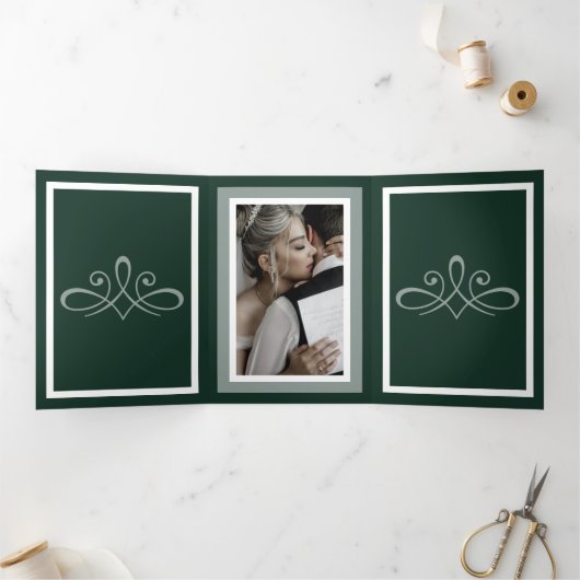 Emerald green Drivoudig Letter Fold Program Drieluik Programma (Binnen)