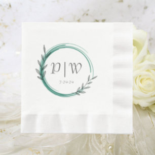 Emerald Green Eenvoudige Krans Monogram Trouwen Servet
