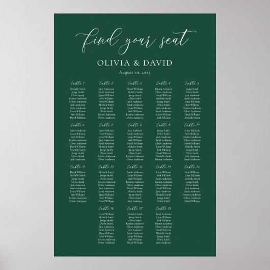 Emerald Green Elegant 18 tables Tableau de siège (Devant)