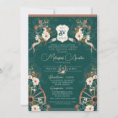 Emerald Green Elegant Baroque Charro Quinceanera Kaart (Voorkant)