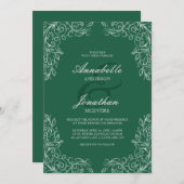 Emerald Green élégant faire-part de mariage en den (Devant / Derrière)