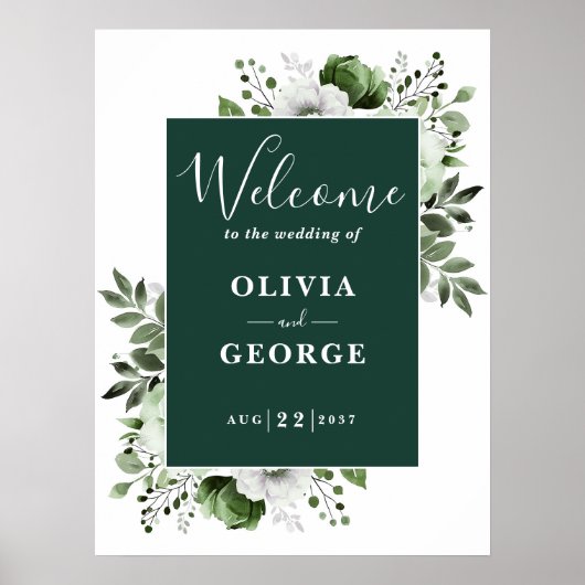 Emerald Green Elegant Floral Mariage Affiche de bi (Devant)
