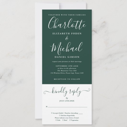 Emerald Green Elegant Script All-in-One Weddenscha Kaart (Voorkant)