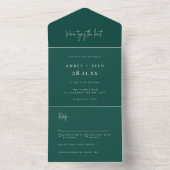 Emerald Green Elegant Script Tear Off Wedding All In One Uitnodiging (Binnen)