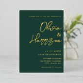 Emerald Green Elegant Script Wedding Folie Uitnodiging (Staand Voorkant)