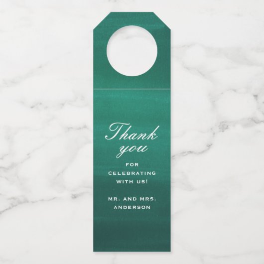 Emerald green elegant simpele bruiloft bedankt flessenhanger (Voorkant)