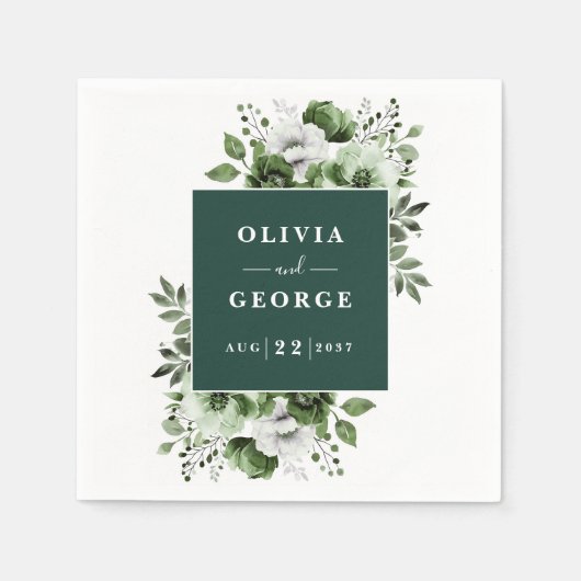 Emerald Green Elegante Bloemen Trouwservet Servet (Voorkant)