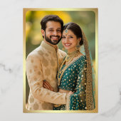 Emerald Green Elephant Indian foto bruiloft goud Folie Uitnodiging (Achterkant)