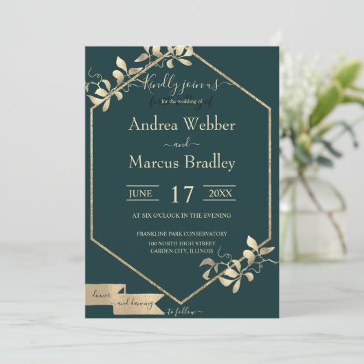 Emerald Green en Champagne Kaart (Staand voorkant)