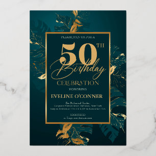 Emerald green en echte gouden folie 50e verjaardag uitnodiging