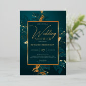 Emerald green en echte gouden folie trouwdouche folie uitnodiging (Staand Voorkant)