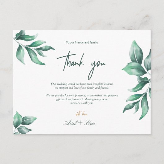 Emerald Green en Eucalyptus Weddenschap Bedankt Briefkaart (Voorkant)