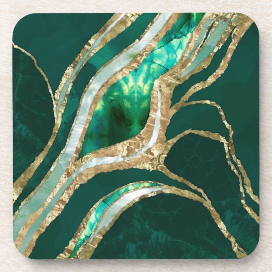 Emerald Green en Gold abstract Bier Onderzetter (Voorkant)