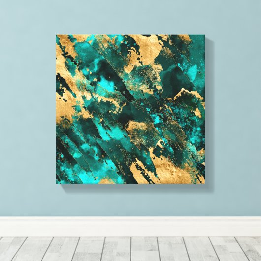 Emerald Green en Gold abstract Canvas Afdruk (Insitu (Houten vloer))