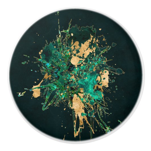 Emerald Green en Gold abstract Keramische Knop (Voorkant)