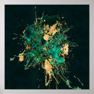 Emerald Green en Gold abstract Poster