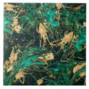 Emerald Green en Gold abstract Tegeltje