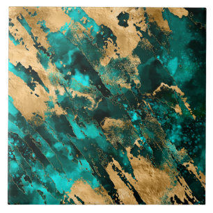 Emerald Green en Gold abstract Tegeltje