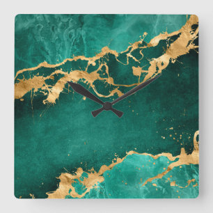 Emerald Green en Gold abstract Vierkante Klok
