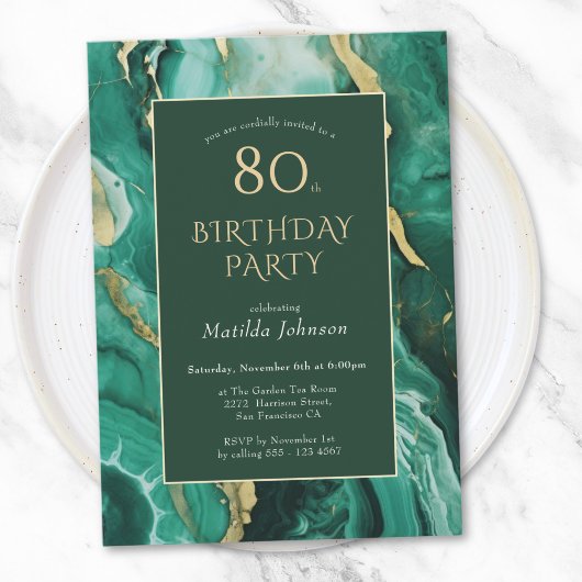 Emerald Green en Gold Agate 80e verjaardag Kaart