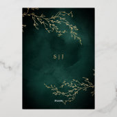 Emerald Green en Gold Botanical Elegant Wedding Folie Uitnodiging (Achterkant)