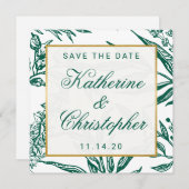Emerald Green en Gold Botanical Save the Date (Voorkant / Achterkant)