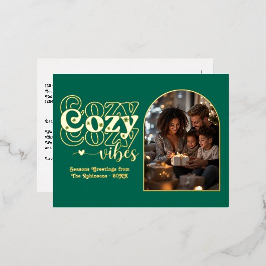 Emerald Green en Gold Cosy Vibes Retro Kerstmis Folie Feestdagen Briefkaart (Voorkant / Achterkant)