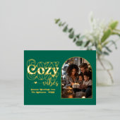 Emerald Green en Gold Cosy Vibes Retro Kerstmis Folie Feestdagen Briefkaart (Staand Voorkant)