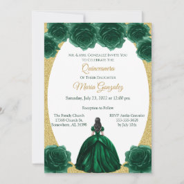 Emerald Green en Gold Floral Quinceanera Kaart