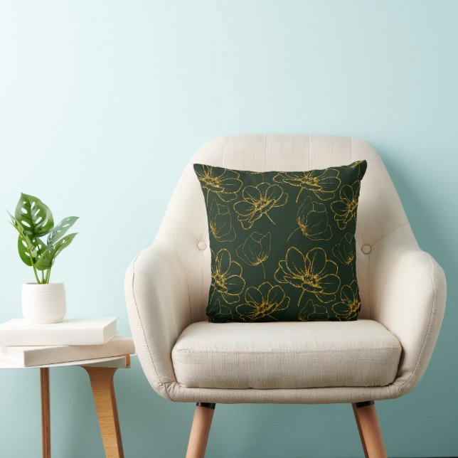 Emerald Green en Gold Floral Sierkussen (Stoel)