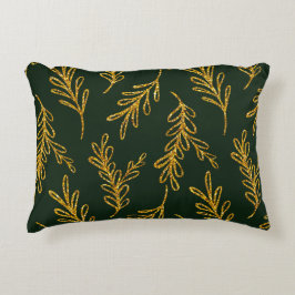 Emerald Green en Gold Floral Sprig Lumbar Accent Kussen